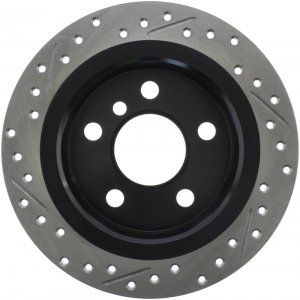 Mini Cooper Brake Rotor (1) - Rear Left - Stoptech - Drilled/Slotted Sport Rotor - Black E-Coated - `14-`15