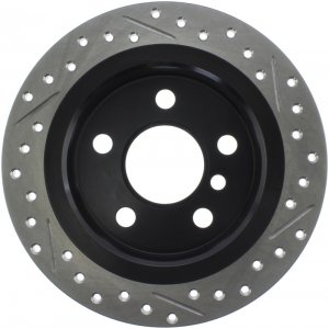 Mini Cooper Brake Rotor (1) - Rear Right - Stoptech - Slotted & Drilled - Black - `14-`19