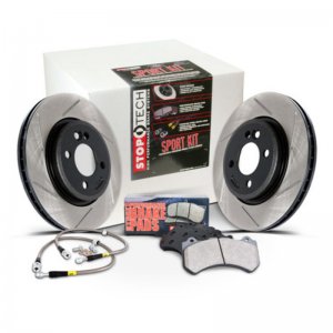 Mini Cooper Brake Kit - Rear - Stoptech - Slotted Rotors + Sport Pads + Stainless Steel Brake Lines - Black - `02-`03