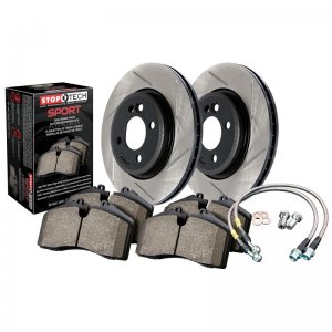 Mini Cooper Brake Kit - Rear - Stoptech - Slotted Rotors + Sport Pads + Stainless Steel Brake Lines - Black - `02-`03