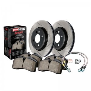 Mini Cooper Brake Kit - Rear - Stoptech - Slotted Rotors + Sport Pads + Stainless Steel Brake Lines - Black - `02-`03