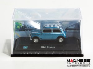Hongwell Cararama Mini Cooper- 1/72 Scale Diecast Model Car - Blue W/ Checkered Design