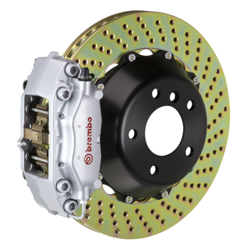 Mini Hardtop (3-door) Brake Kit - Front - Brembo - 4 Pist Cast 345x28 2pc Rotor Drilled - Silver - `14-`27