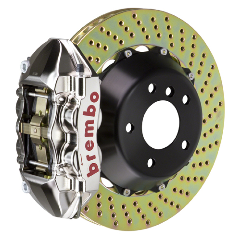 Mini Cooper Brake Kit - Front - Brembo - GTR BBK 4 Piston Billet 345x28 2pc Rotor Drilled - Nickel - `14-`27