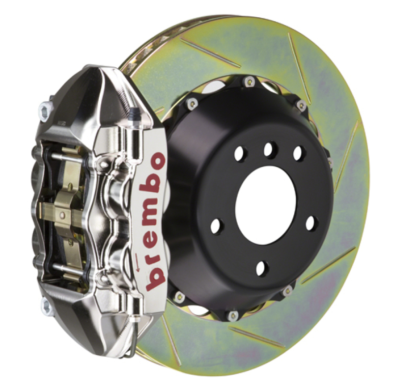 Mini Cooper Brake Kit - Front - Brembo - GTR BBK 4 Piston Billet 345x28 2pc Rotor Slotted Type1 - Nickel - `14-`27