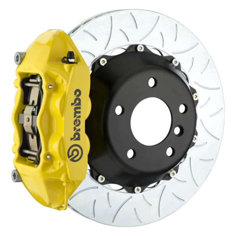Mini Cooper Brake Kit - Front - Brembo - 4 Piston Cast 345x28 2pc Slotted Type3 - Yellow - `14-`27