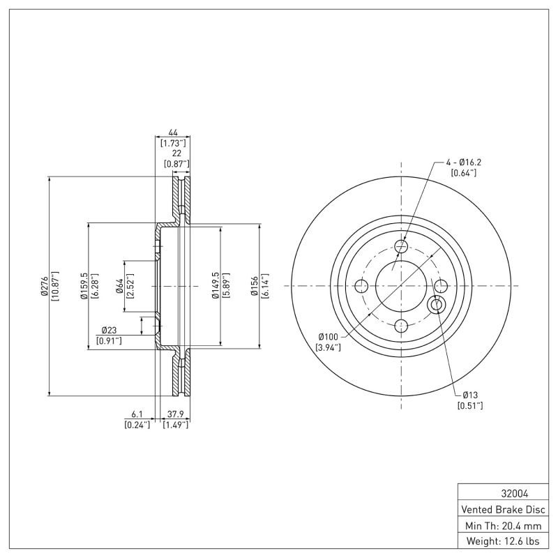 Mini Cooper Brake Rotor (1) - Front - DFC - Plain - `02-`08