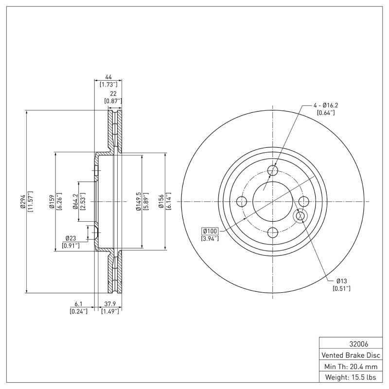 Mini Cooper Brake Rotor (1) - Front - DFC - Plain - `07-`15