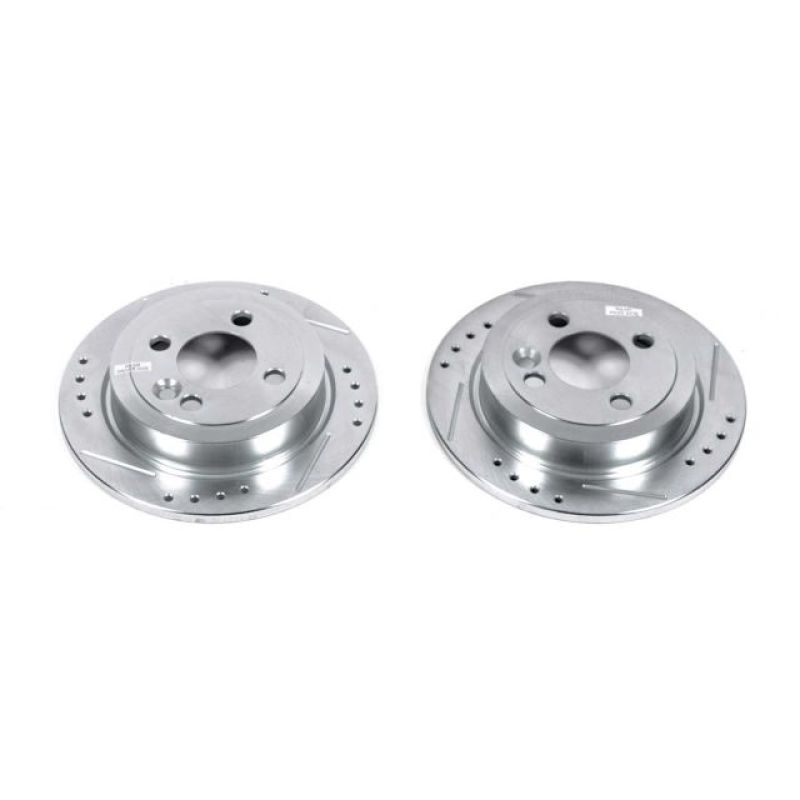 Mini Cooper Brake Rotors (2) - Rear - PowerStop - Evolution Drilled & Slotted - Silver - `07-`16