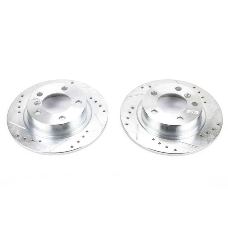 Mini Cooper Brake Rotors (2) - Rear - PowerStop - Evolution Drilled & Slotted - Silver - `13-`16