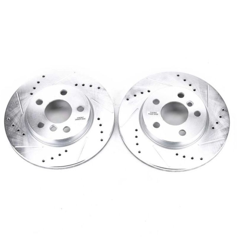 Mini Cooper Brake Rotors (2) - Front - PowerStop - Evolution Drilled & Slotted Zinc Plated Rotors - Silver - `14-`19