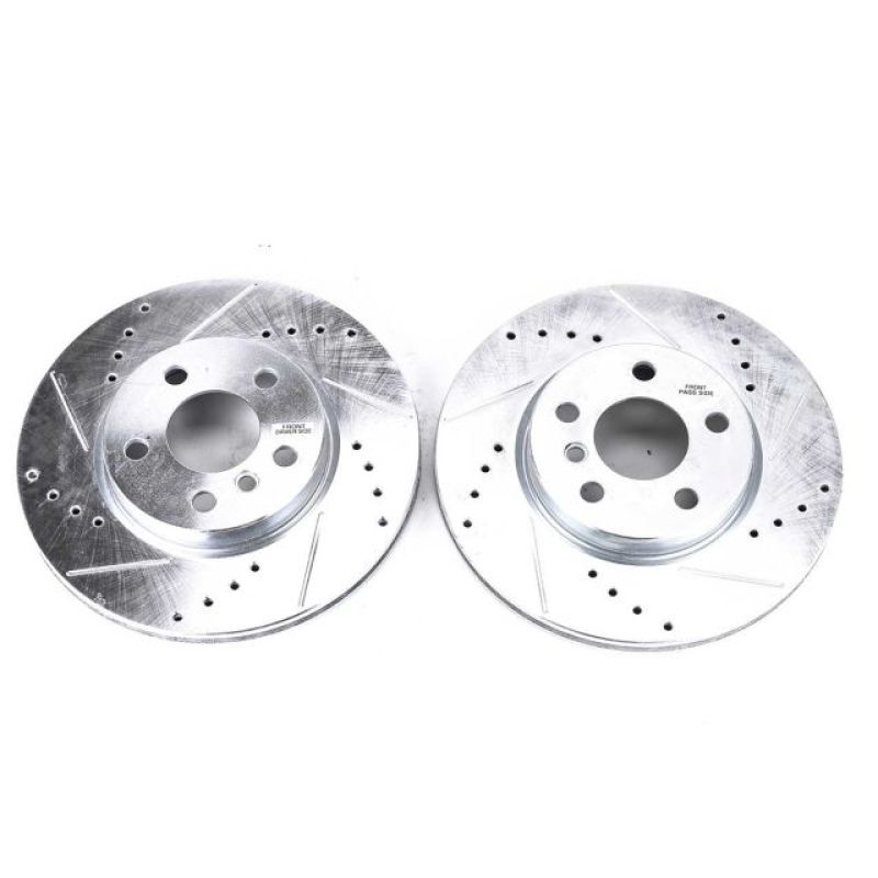 Mini Clubman Brake Rotors (2) - Front - PowerStop - Drilled & Slotted + Silver Zinc Plated - `16-`19