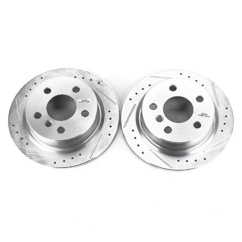 Mini Cooper Brake Rotors (2) - Rear - PowerStop - Evolution Drilled & Slotted Zinc Plated - Silver - `14-`19