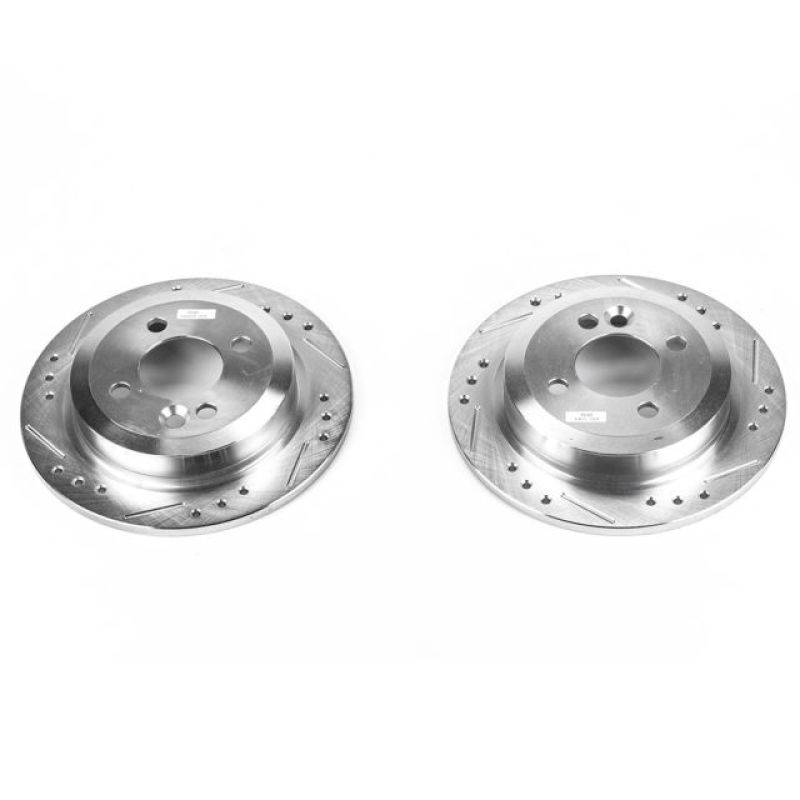 Mini Cooper Brake Rotors (2) - Rear - PowerStop - Evolution Drilled & Slotted - Silver - `02-`06
