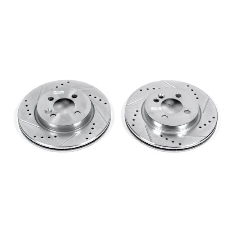 Mini Cooper Brake Rotors (2) - Front - PowerStop - Evolution Drilled & Slotted - Silver - `07-`09