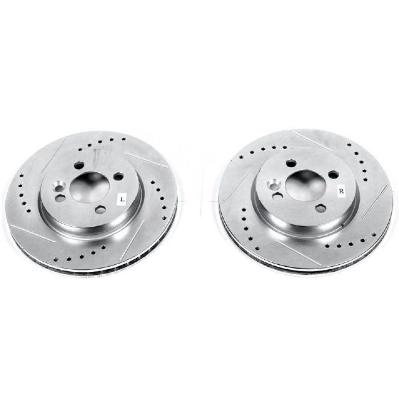 Mini Cooper Brake Rotors (2) - Front - PowerStop - Drilled & Slotted Zinc Plated - Silver - `07-`16