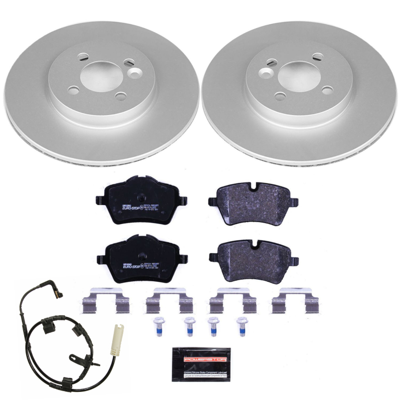 Mini Cooper Brake Kit - Front - PowerStop - Genuine Geomet Coated Rotors + ECE-R90 Brake Pads + Hardware Kit - `07-`10
