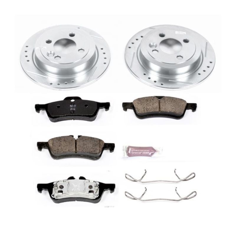 Mini Cooper Brake Kit - Rear - PowerStop - Z23 Evolution Sport Brake Upgrade Kit - Drilled & Slotted Rotors + Carbon-Fiber Ceramic Pads - `07-`08