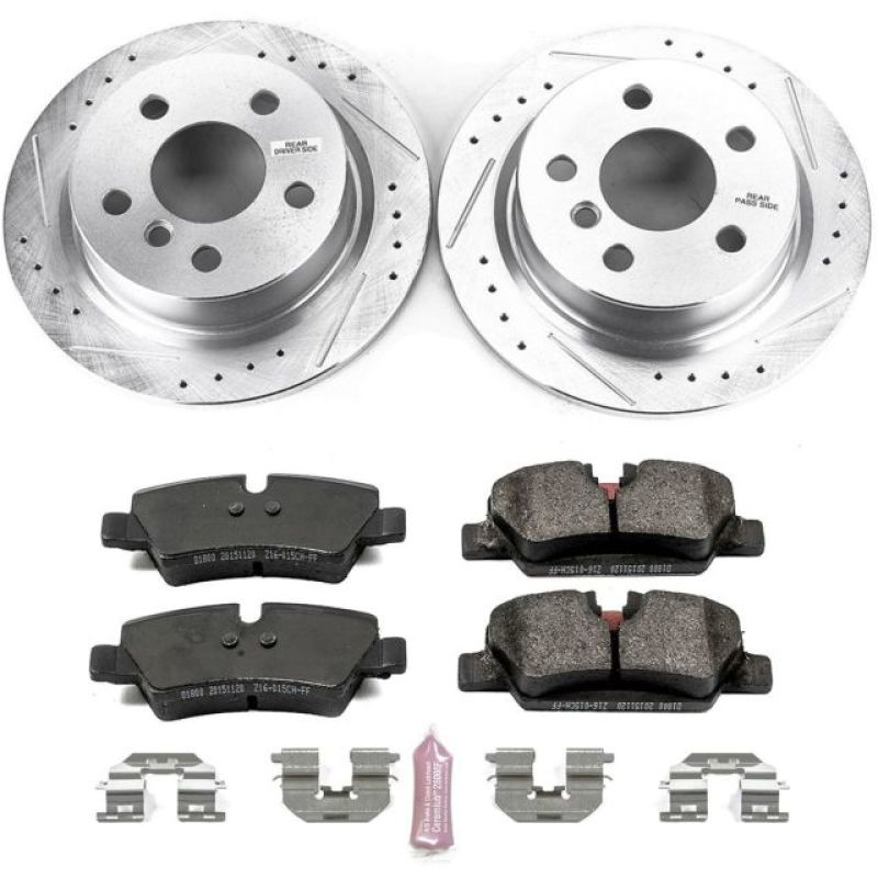 Mini Cooper Brake Kit - Rear - PowerStop - Drilled/Slotted Rotors + Carbon-Fiber Ceramic Pads - `14-`19