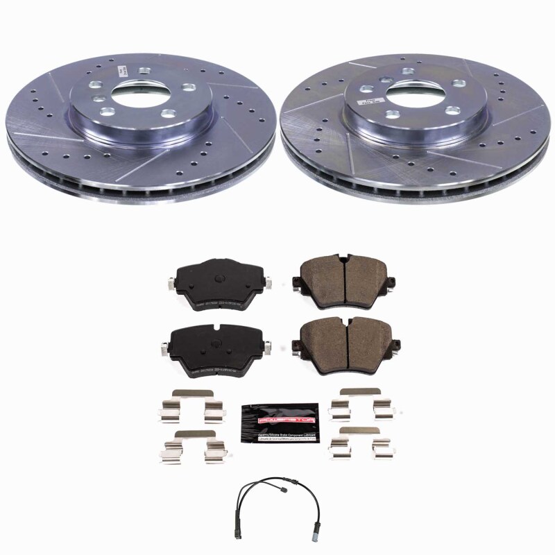 Mini Cooper Brake Kit - Front - PowerStop - Drilled & Slotted Rotors + Carbon-Fiber Ceramic Pads - `22-`24
