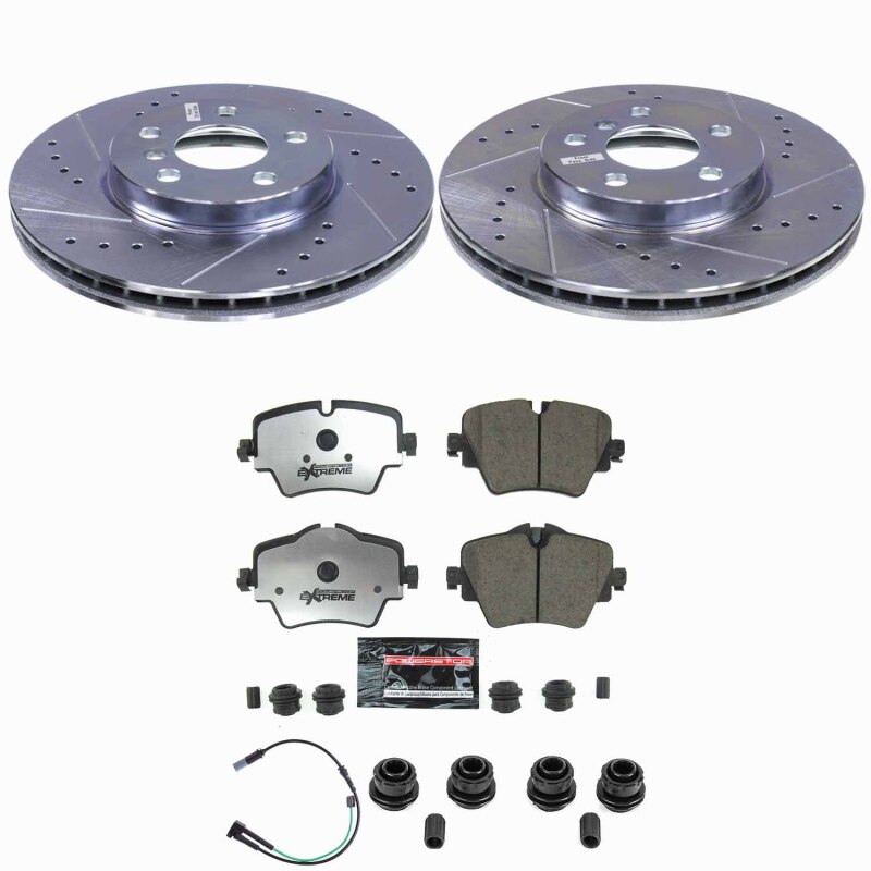 Mini Cooper Clubman Brake Kit - Front - PowerStop - Drilled & Slotted Rotors + Carbon-Fiber Ceramic Pads - `20-`24