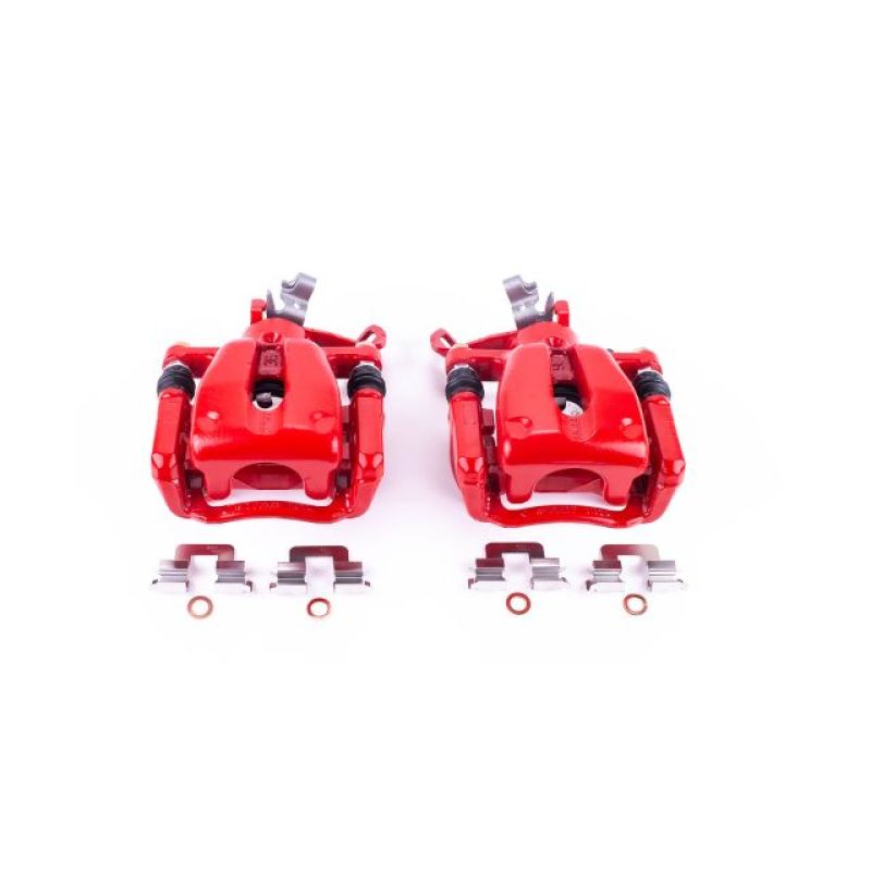 Mini Cooper Brake Calipers - Rear - PowerStop - Red Powder Coated w/ Brackets - Pair - Red - `07-`10