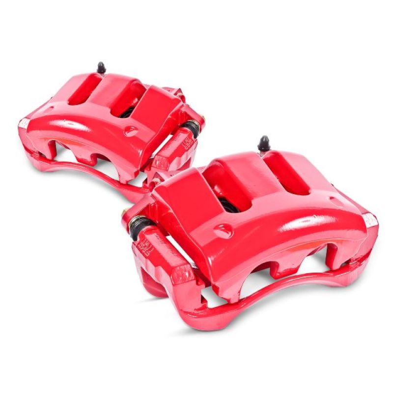 Mini Cooper Brake Calipers - Rear - PowerStop - Red Powder Coated w/ Brackets - Pair - Red - `07-`10