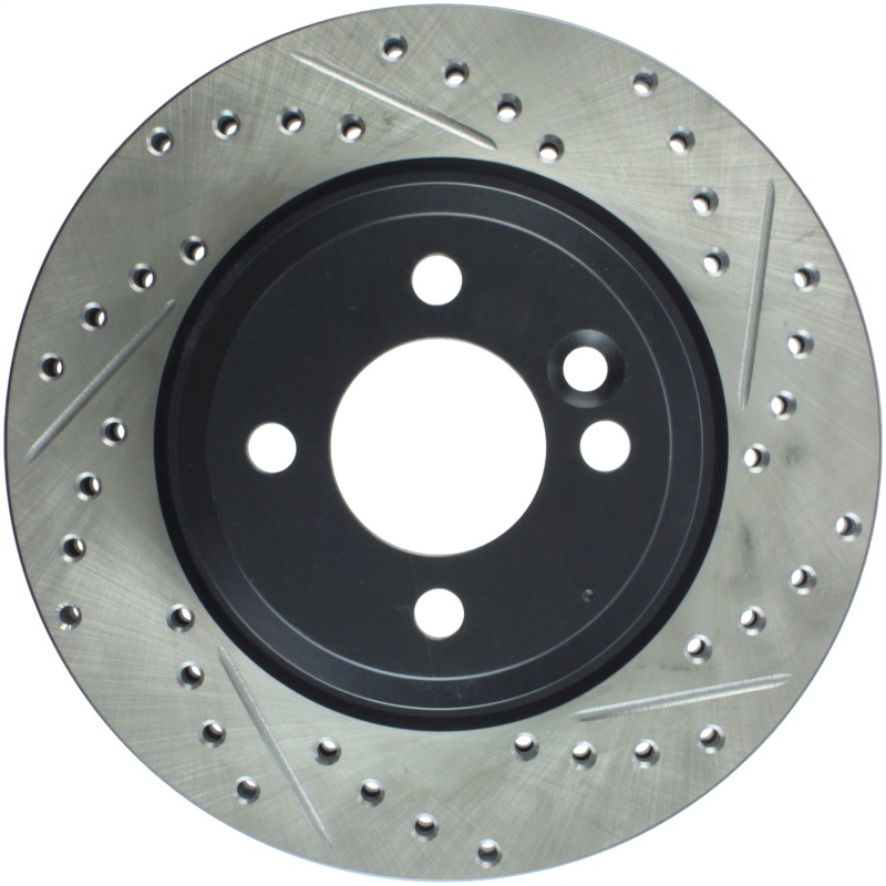 Mini Cooper Brake Rotor(1) - Front Left - Stoptech - Drilled & Slotted - Black - `02-`07