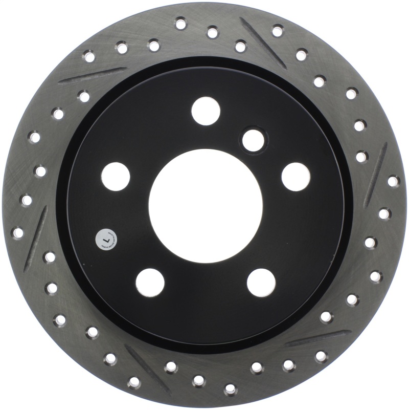 Mini Cooper Brake Rotor(1) - Rear Left - Stoptech - Drilled/Slotted Sport Rotor - Black E-Coated - `14-`15