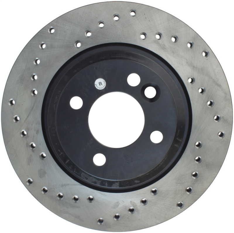 Mini Cooper Brake Rotor (1) - Front Right - Stoptech - Drilled Sport - Black - `02-`06