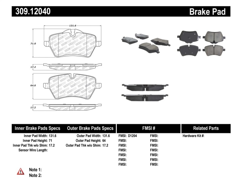 Mini Cooper Brake Pads - Front - Stoptech - Sport - `06-`16