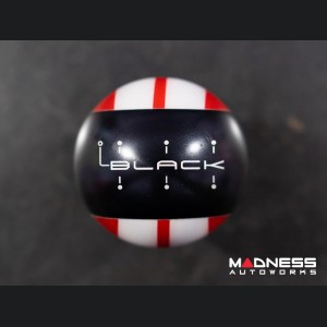 MINI Cooper Gear Shift Knob - Black Housing - Red w/ White Racing Stripes Design