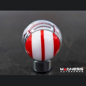MINI Cooper Gear Shift Knob - Chrome Housing - Red w/ White Racing Stripes Design