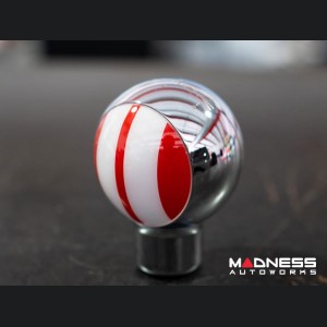 MINI Cooper Gear Shift Knob - Chrome Housing - Red w/ White Racing Stripes Design