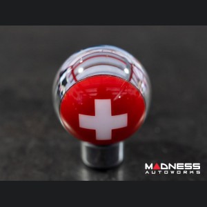 MINI Cooper Gear Shift Knob - Chrome w/ Swiss Flag Design