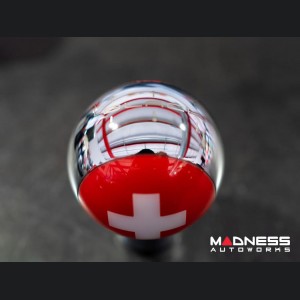 MINI Cooper Gear Shift Knob - Chrome w/ Swiss Flag Design