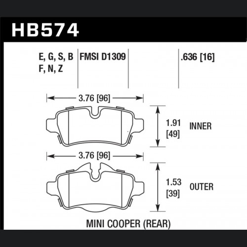 Mini Cooper Brake Pads - Rear - Hawk Performance - HPS 5.0 - 2007