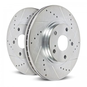 Mini Cooper Clubman Brake Rotors (2) - Rear - PowerStop - Evolution Drilled & Slotted - Silver Zinc Plated - `17-`19
