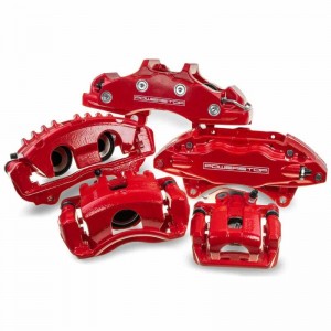 Mini Cooper Brake Calipers - Rear - PowerStop - High-Temp Red Powder Coated, Floating Manual Parking Brake Caliper with Bracket - Red - `07-`10