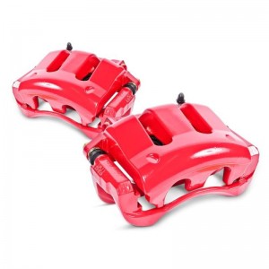 Mini Cooper Brake Calipers - Rear - PowerStop - High-Temp Red Powder Coated, Floating Manual Parking Brake Caliper with Bracket - Red - `07-`10