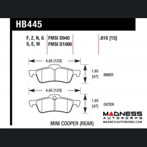MINI Cooper Performance Brake Pad Set by Hawk Performance - HPS - Rear (R50 / R52 / R53 Models)