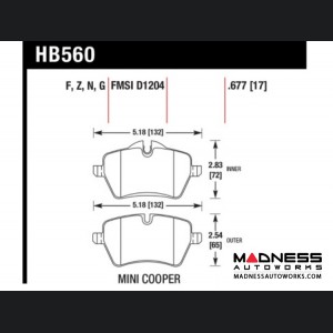 MINI Cooper JCW Performance Brake Pad Set by Hawk Performance - HP+ - Front (R50 / R52 / R53 Models)