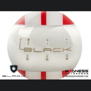 MINI Cooper Gear Shift Knob - Chrome Housing - Red w/ White Racing Stripes Design