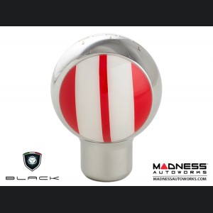 MINI Cooper Gear Shift Knob - Chrome Housing - Red w/ White Racing Stripes Design