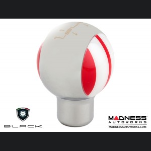 MINI Cooper Gear Shift Knob - Chrome Housing - Red w/ White Racing Stripes Design