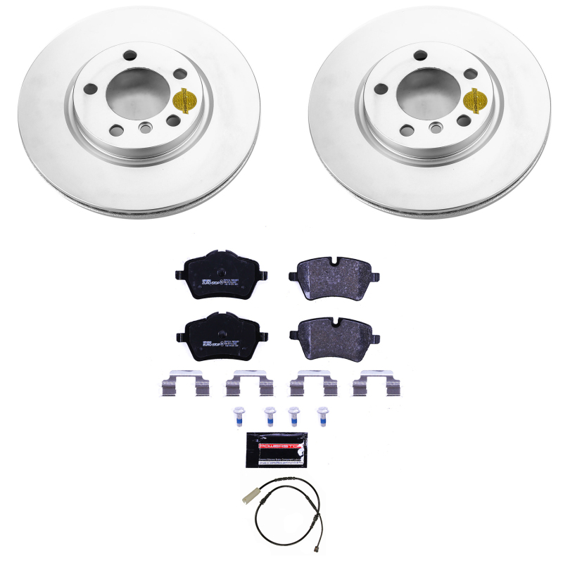 Mini Cooper Countryman Brake Kit - Front - PowerStop - Genuine Geomet Coated Rotors + ECE-R90 Brake Pads - `11-`16
