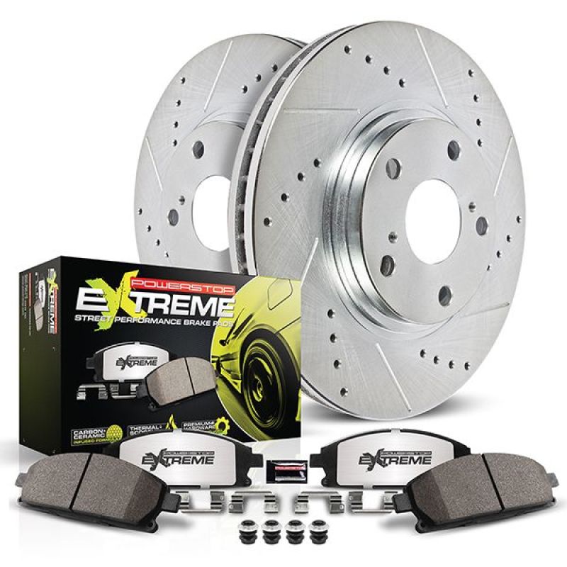 Mini Cooper Countryman Brake Kit - Front - PowerStop - Drilled/Slotted Rotors + Carbon-Fiber Ceramic Pads - 2021