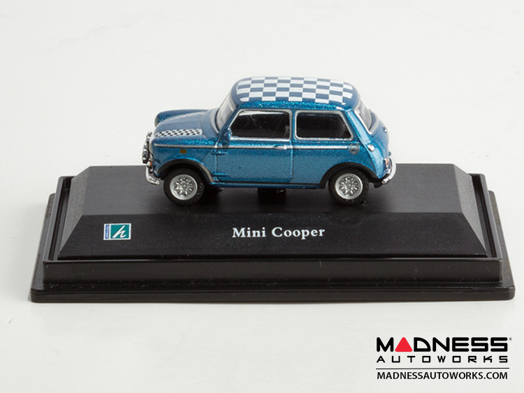 Hongwell Cararama Mini Cooper- 1/72 Scale Diecast Model Car - Blue W/ Checkered Design